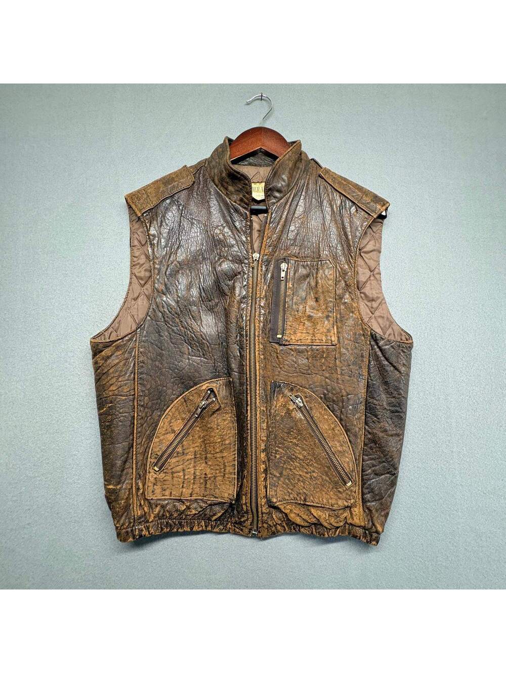 Vintage Leather Attic Brown Distressed Leather Vest Men's Size 42 (Medium)